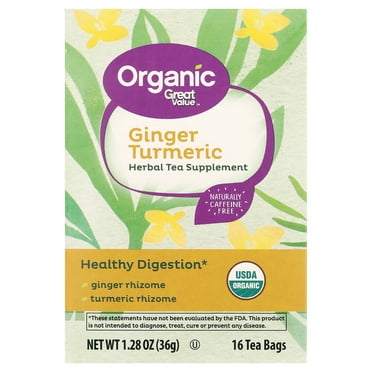 Great Value Organic Herbal Tea Supplement, Ginger Turmeric, 1.28 oz, 16 Ct