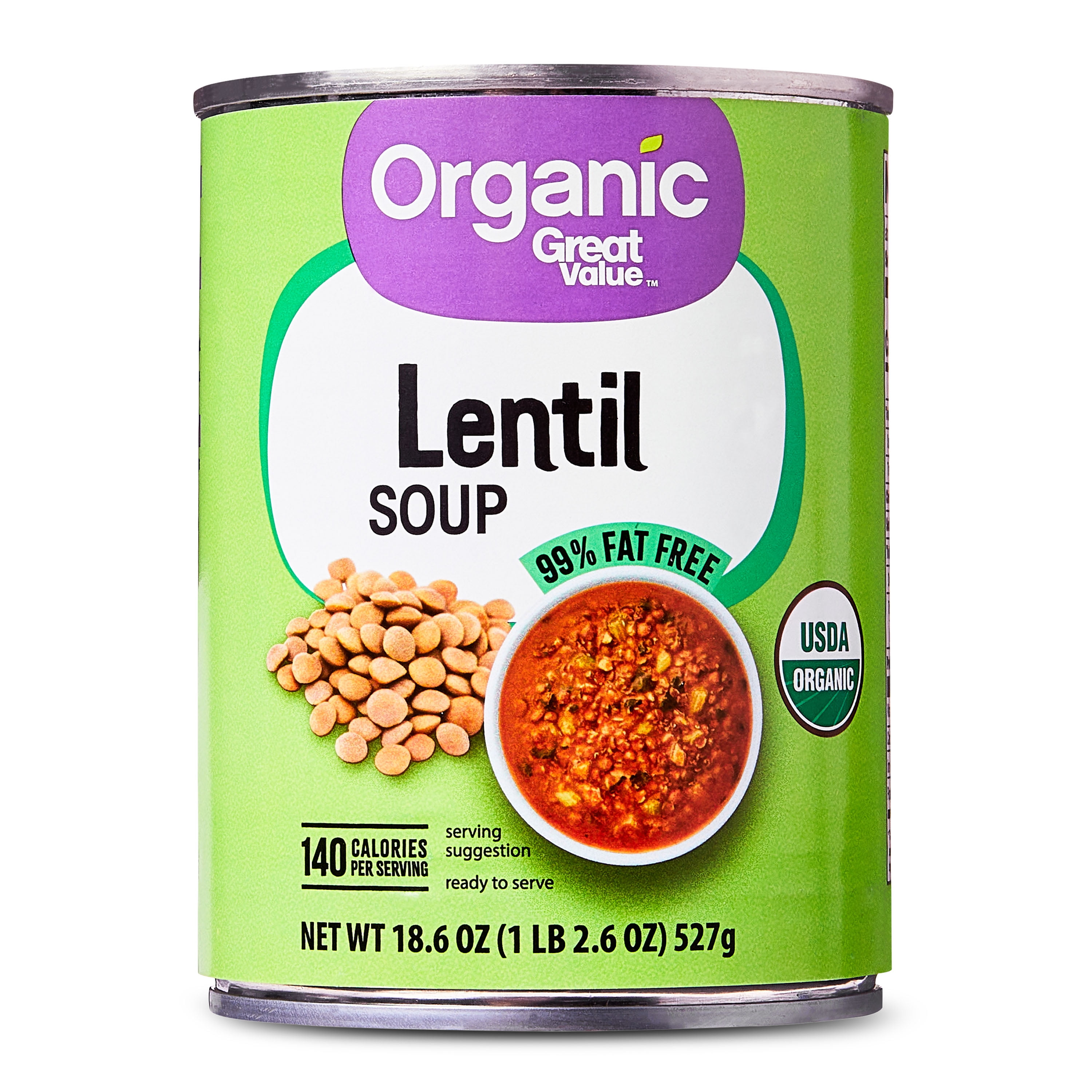 Great Value Organic Lentil Soup, 18.6 oz Can