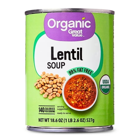 Great Value Organic Lentil Soup, 18.6 oz Can