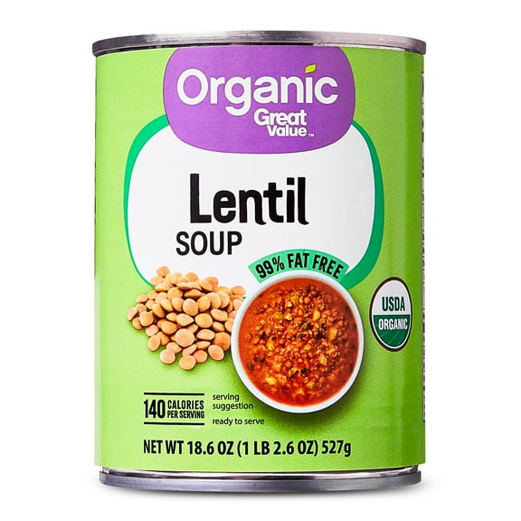 Great Value Organic Lentil Soup, 18.6 oz Can