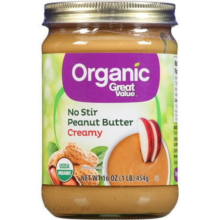Great Value Organic No Stir Creamy Peanut Butter, 16 oz