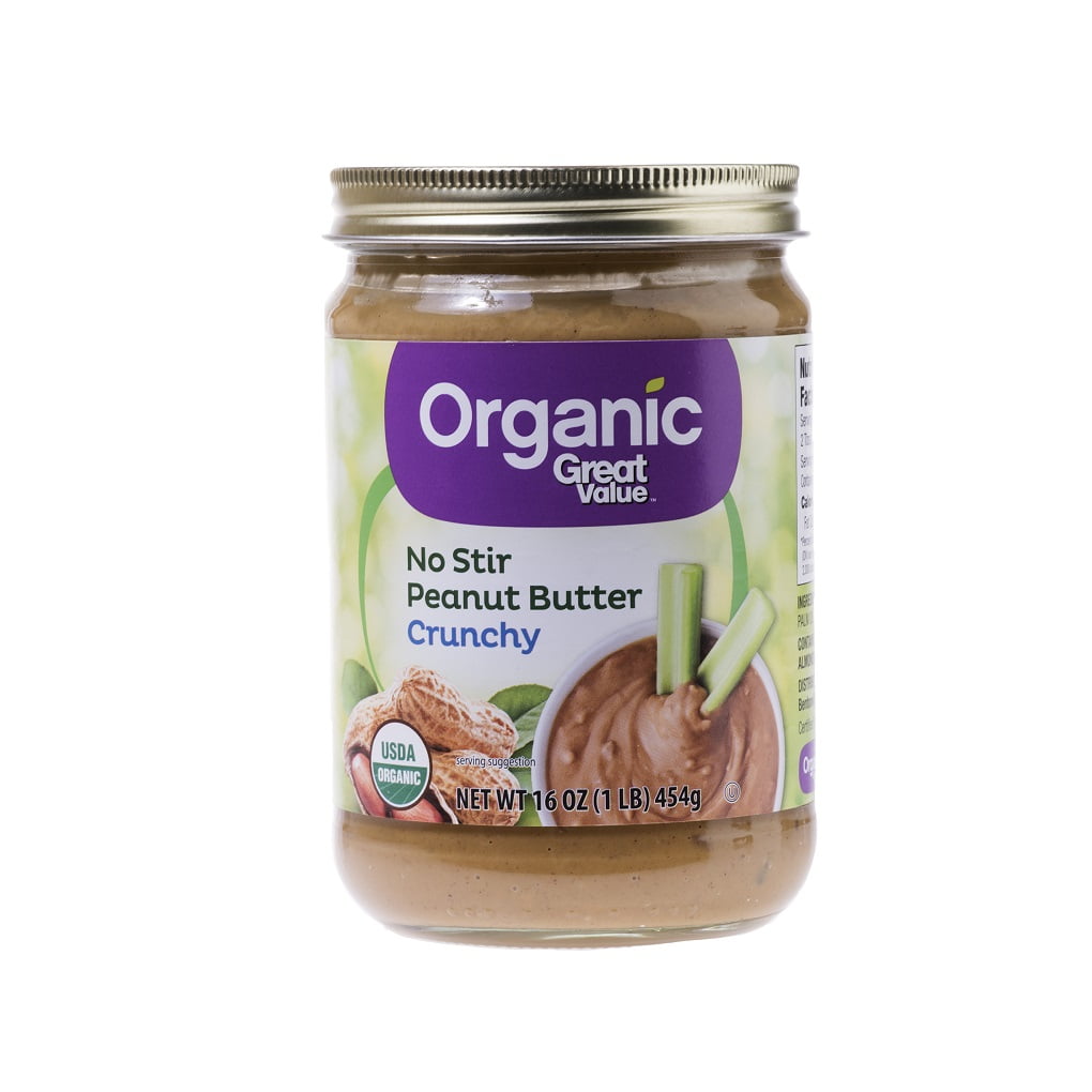 Great Value Organic No Stir Crunchy Peanut Butter, 16 oz