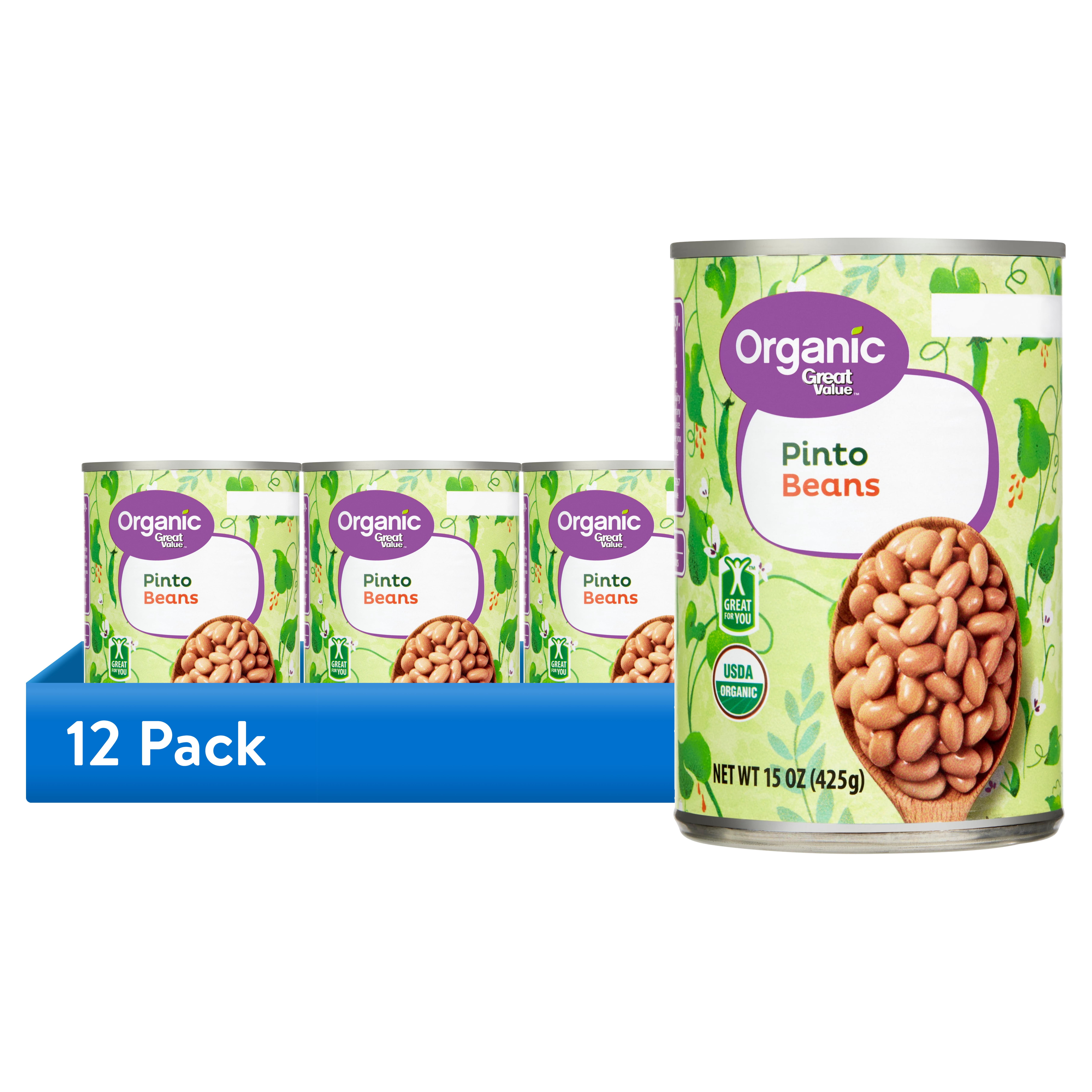 (12 pack) Great Value Organic Pinto Beans, Canned, 15 oz