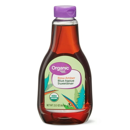 Great Value Organic Raw Amber Blue Agave Sweetener, Sugar Substitute, Shelf-Stable, 23.5 oz Bottle