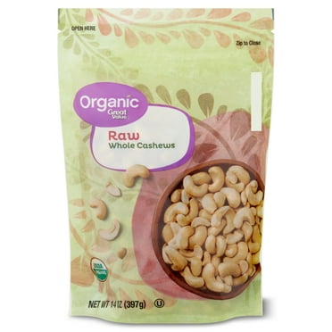 Great Value Organic Raw Whole Cashews, 14 oz