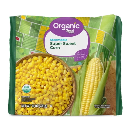 Great Value Organic Steamable Sweet Corn, 10 oz (Frozen)