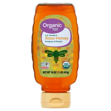 Great Value Organic Strained Raw Honey, 16 oz Inverted Plastic Bottle
