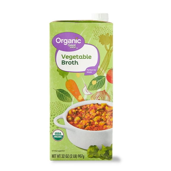 Great Value Organic Vegetable Broth, 32 oz Carton, Shelf-Stable/Ambient, Gluten-Free