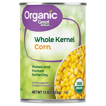 Great Value Organic Whole Kernel Corn, 15 oz, Can