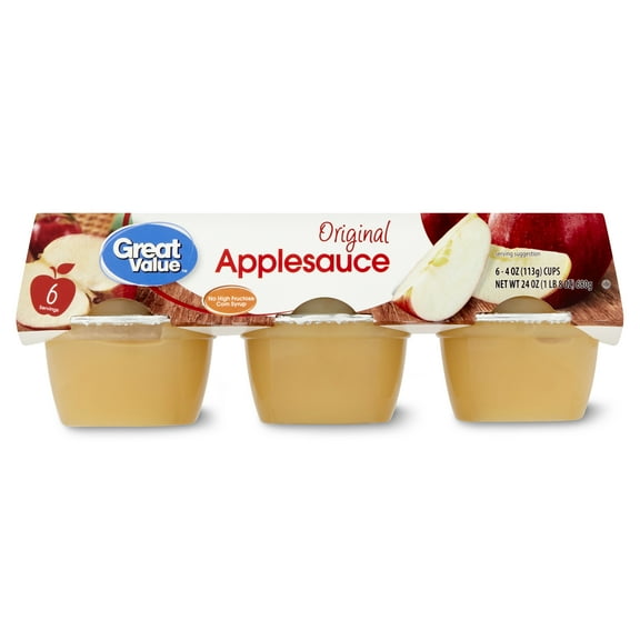 Great Value Original Applesauce, 4 oz, 6 Count