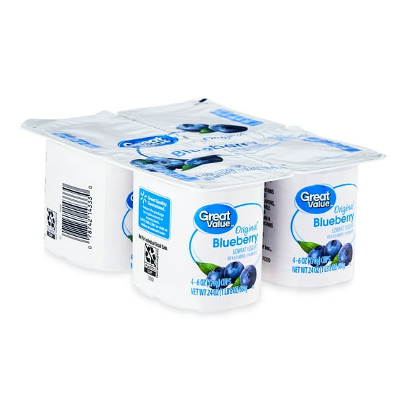 Great Value Original Blueberry Low-fat Yogurt, 6 oz Cups, 4 Count
