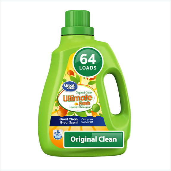 Great Value Original Clean, 64 loads, Ultimate Fresh HE Liquid Laundry Detergent, 100 Fl oz