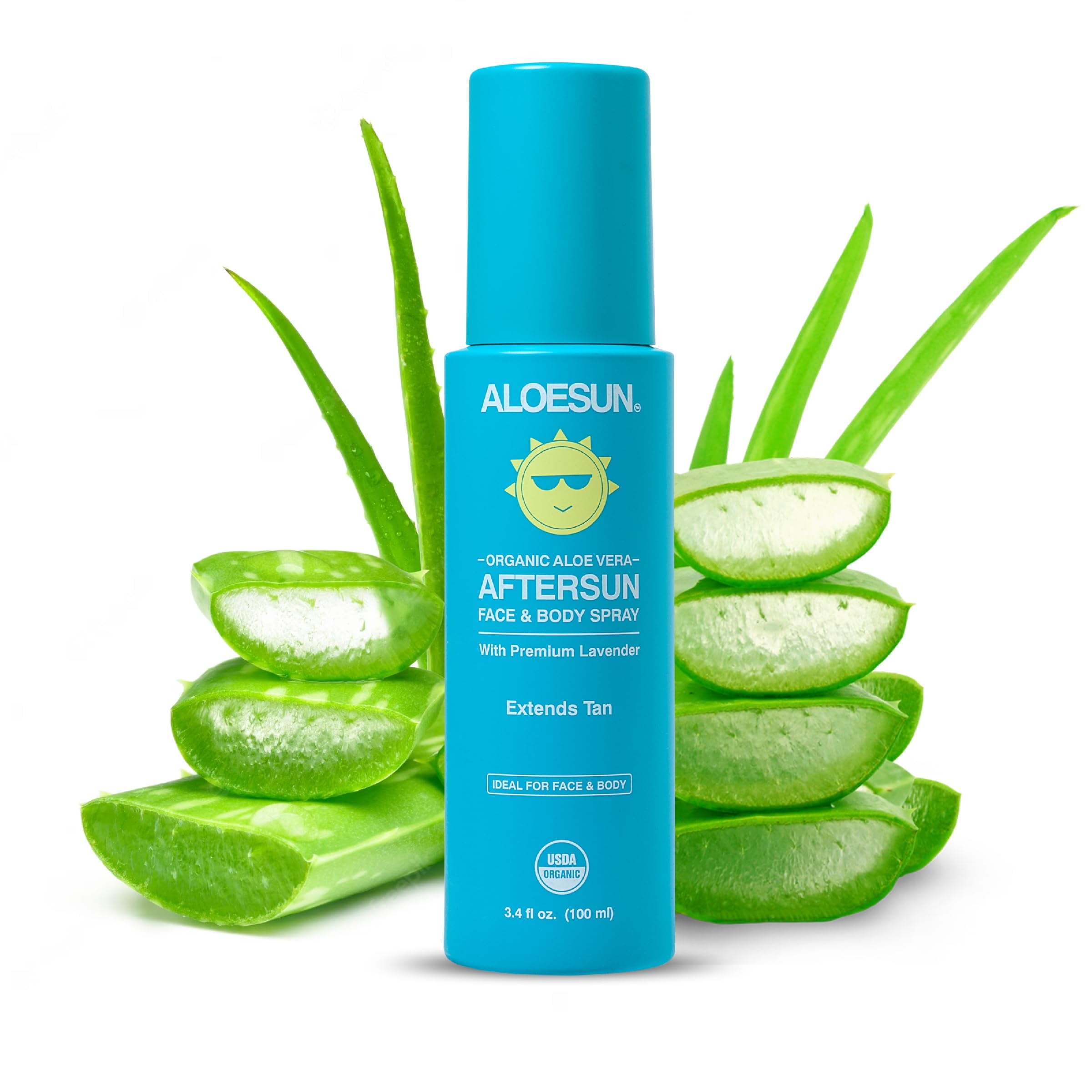 ALOESUN AfterSun Organic Aloe Vera Face & Body Spray w/Lavender - Travel Size