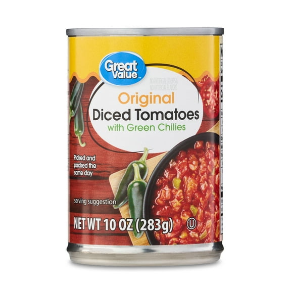 Great Value Original Diced Tomatoes with Green Chilies, 10 oz