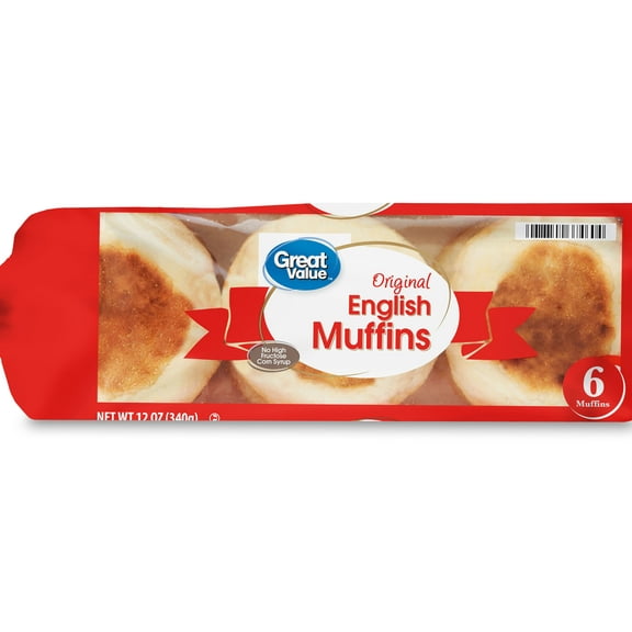 Great Value Original English Muffins, 12 oz Bag, 6 Count (Refrigerated)