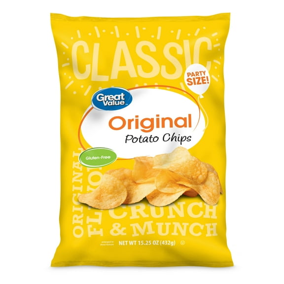 Great Value Original Flavor Potato Chips, Party Size, 15.25 oz