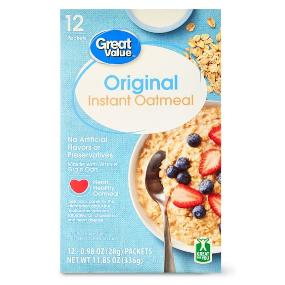 Great Value Original Instant Oatmeal, 0.98 oz, 12 Count
