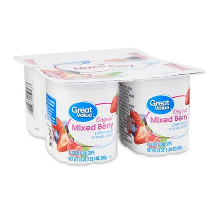 Great Value Original Mixed Berry Low-fat Yogurt, 6 oz, 4 Count
