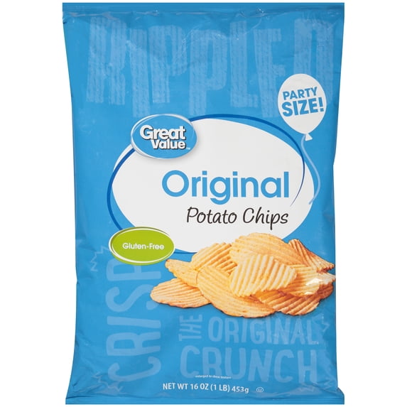 Great Value Original Rippled Potato Chips, 16 oz
