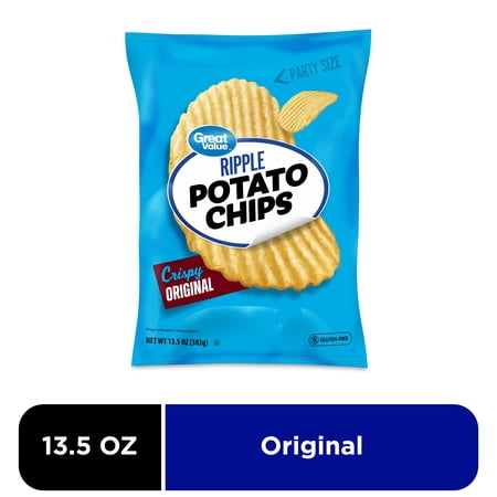 Great Value Original Rippled Potato Chips Party Size, 13.5 oz