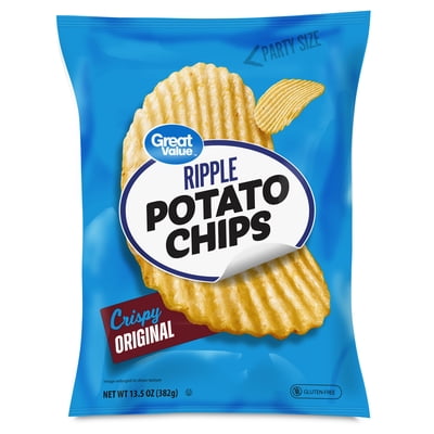 Great Value Original Rippled Potato Chips Party Size, 13.5 oz