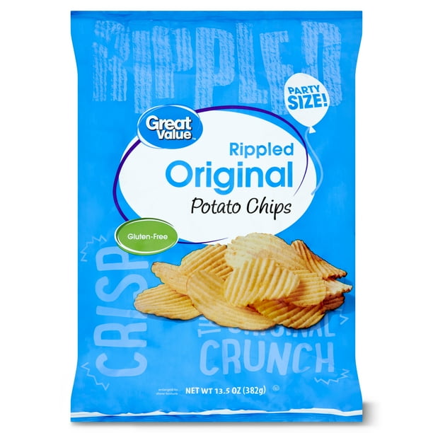 Great Value Original Rippled Potato Chips Party Size!, 13.5 oz ...