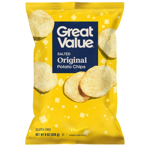 Great Value Original Salted Potato Chips, 8 oz Bag