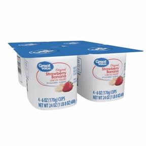 Great Value Original Strawberry Banana Low-fat Yogurt, 6 oz Cups, 4 Pack