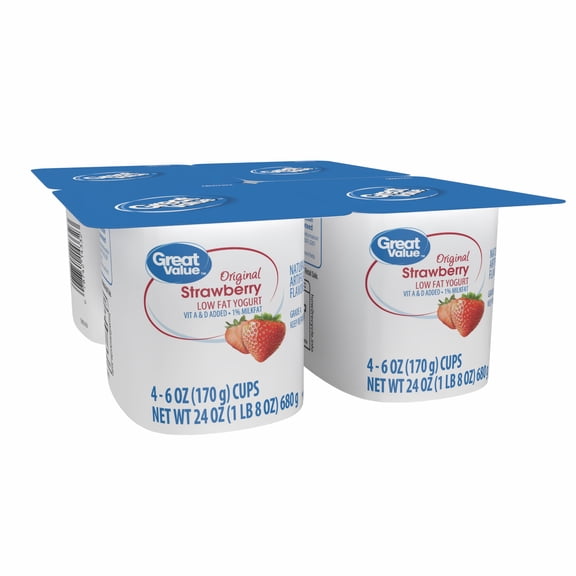 Great Value Original Strawberry Low-fat Yogurt, 6 oz, 4 Count