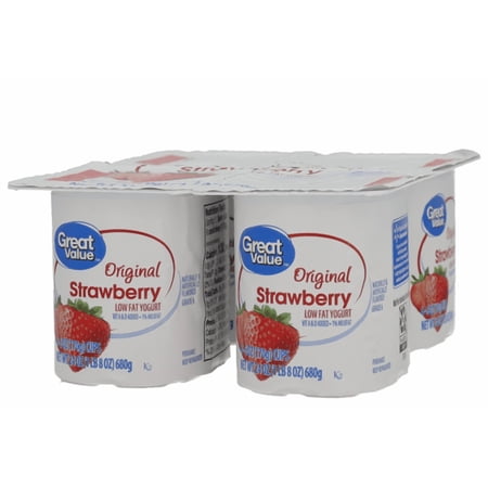 Great Value Original Strawberry Low-fat Yogurt, 6 oz, 4 Count