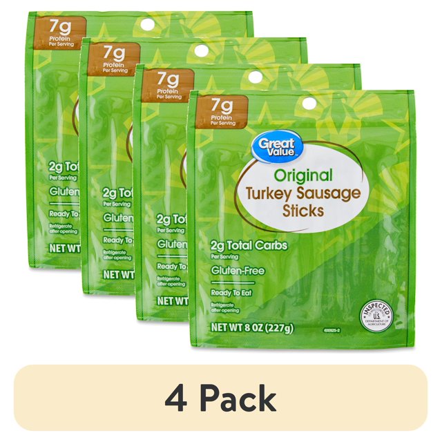 (4 pack) Great Value Original Turkey Sausage Sticks Resealable Plastic