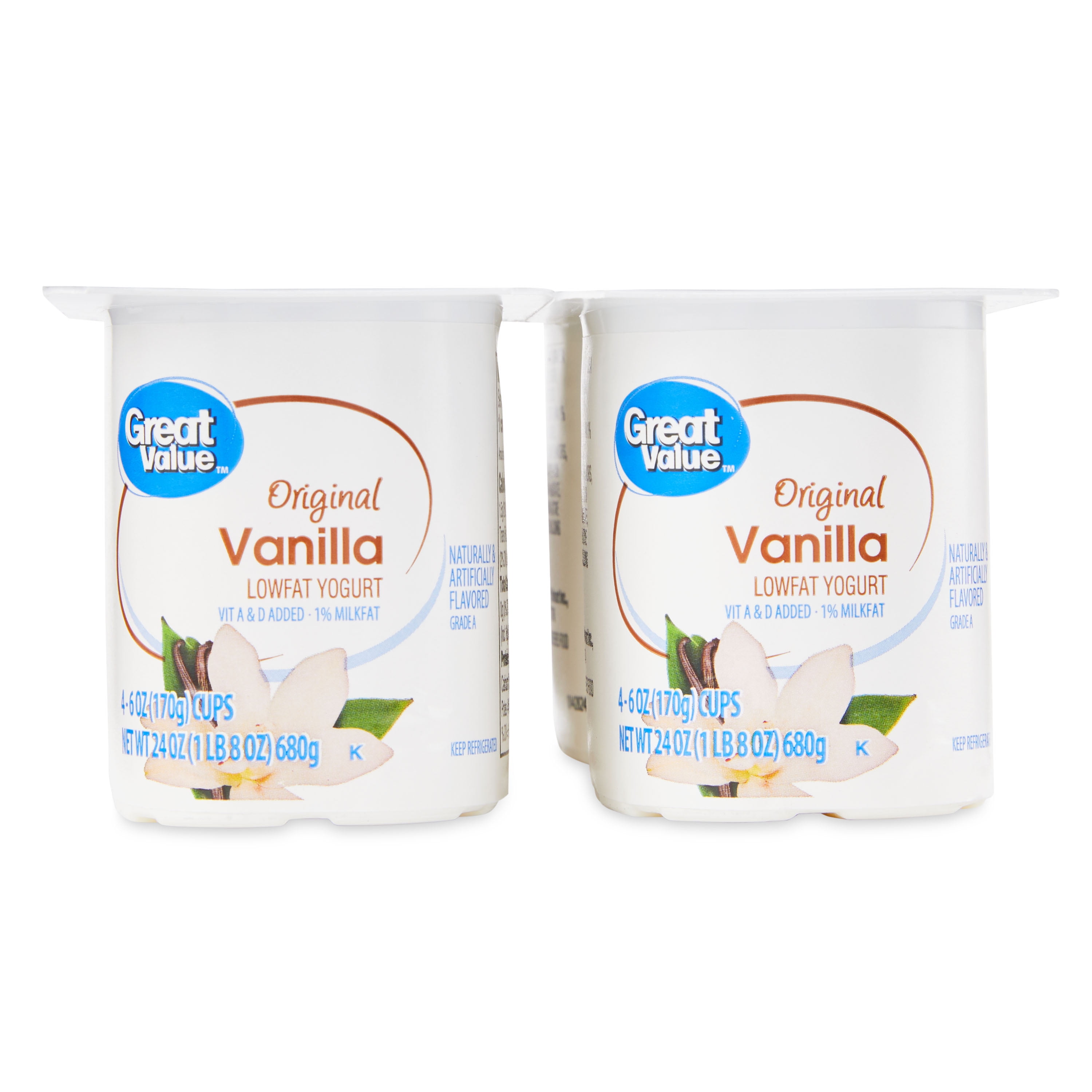 Great Value Original Vanilla Low-fat Yogurt, 6 oz Cups, 4 Count