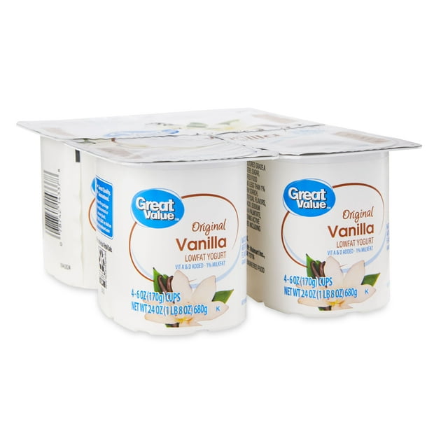 Great Value Original Vanilla Lowfat Yogurt, 6 oz, 4 Count