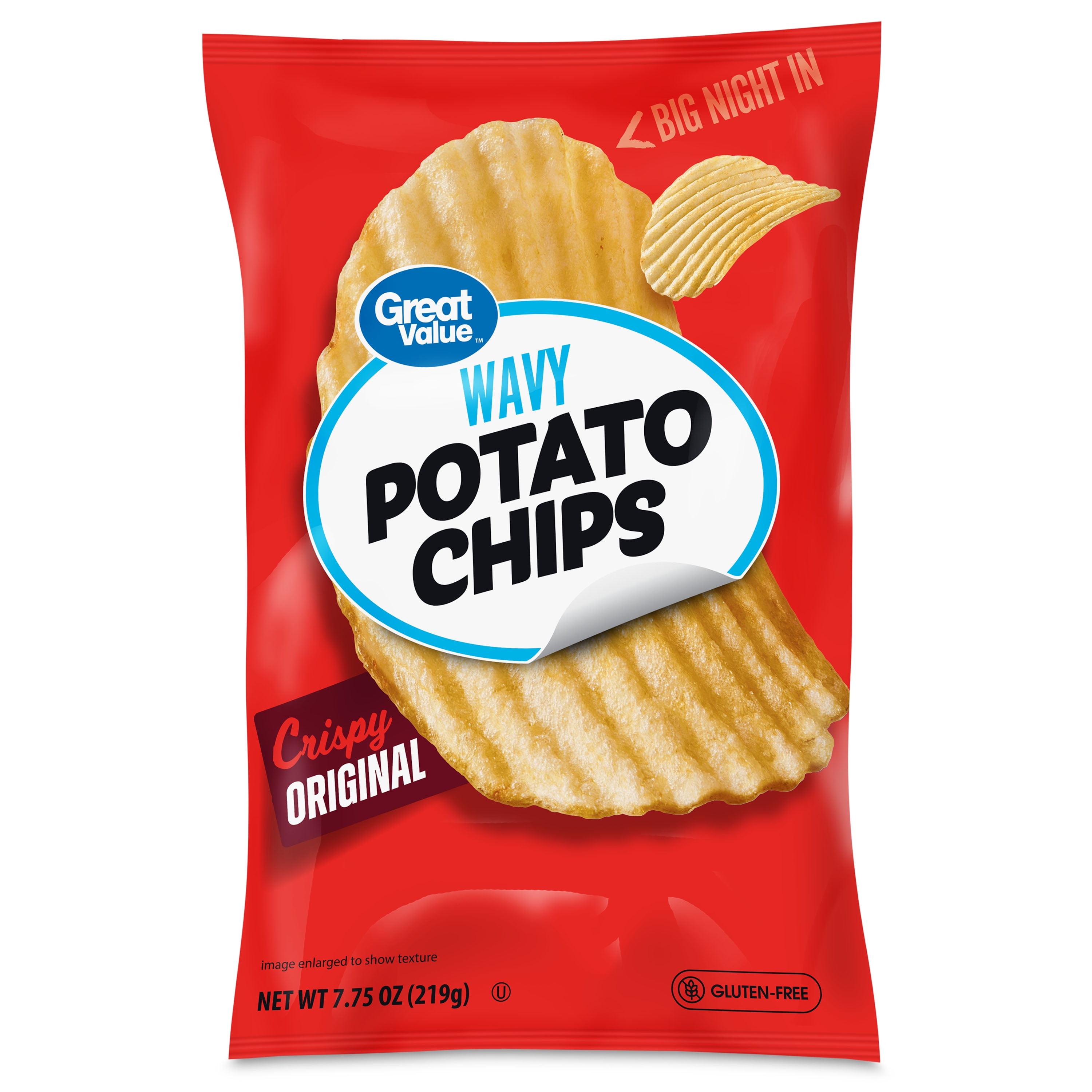 Great Value Original Wavy Potato Chips, 7.75 oz