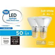 Great Value PAR20 LED Dimmable Floodlight Bulb, 5.5W 50W Equivalent, Soft White 2700K, E26 Base, 2-Pack, CA