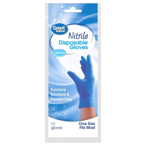 Great Value Puncture Resistant Nitrile Disposable Multipurpose Cleaning Gloves, Blue, 10 Count