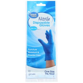 Great Value Puncture Resistant Nitrile Disposable Multipurpose Cleaning Gloves, Blue, 10 Count