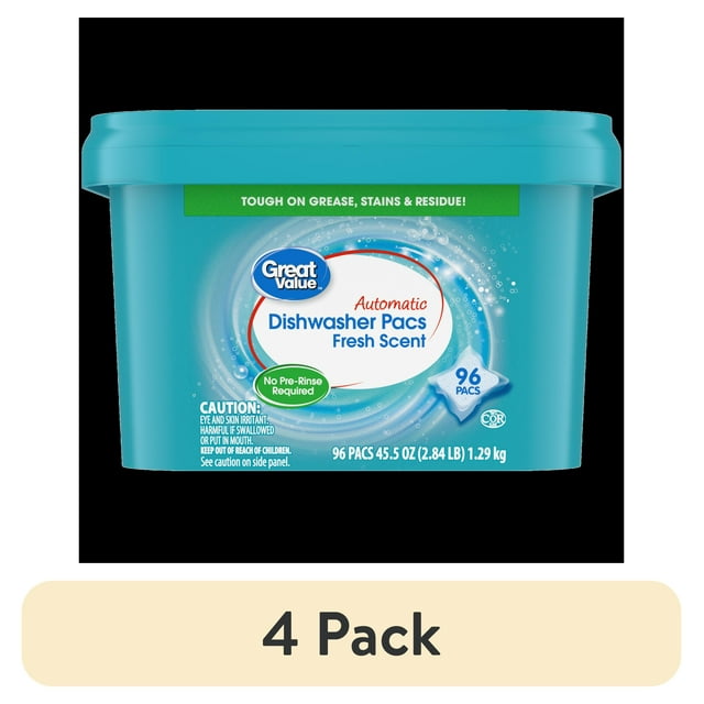 (4 pack) Great Value Automatic Dishwasher Pacs, Fresh Scent, 45.5 oz