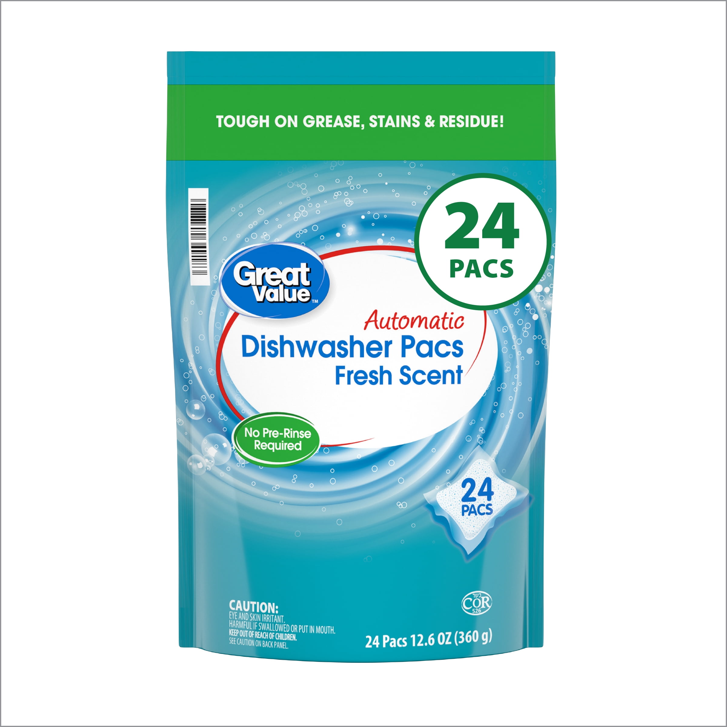 Great Value Pacs Dishwasher Detergents, Clean and Fresh Scent, 12.6