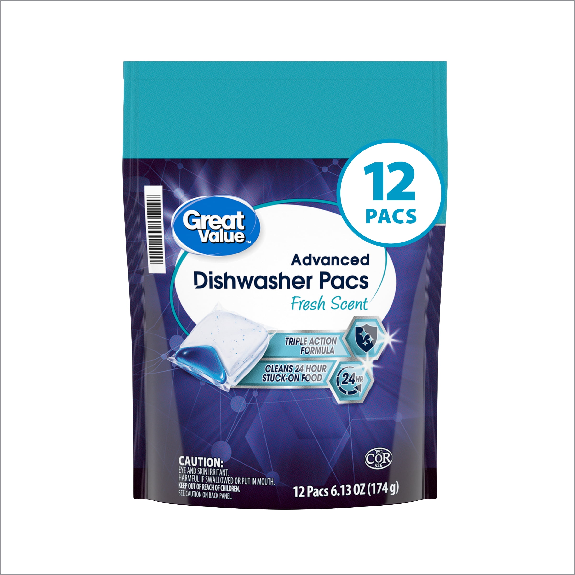 Great Value Pacs Dishwasher Detergents, Fresh Scent, 6.13 Ounce, 12