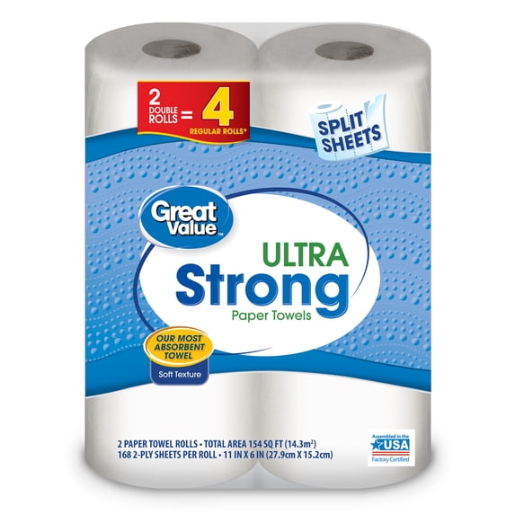 Great Value Paper Towels, Ultra Strong, 2 Count