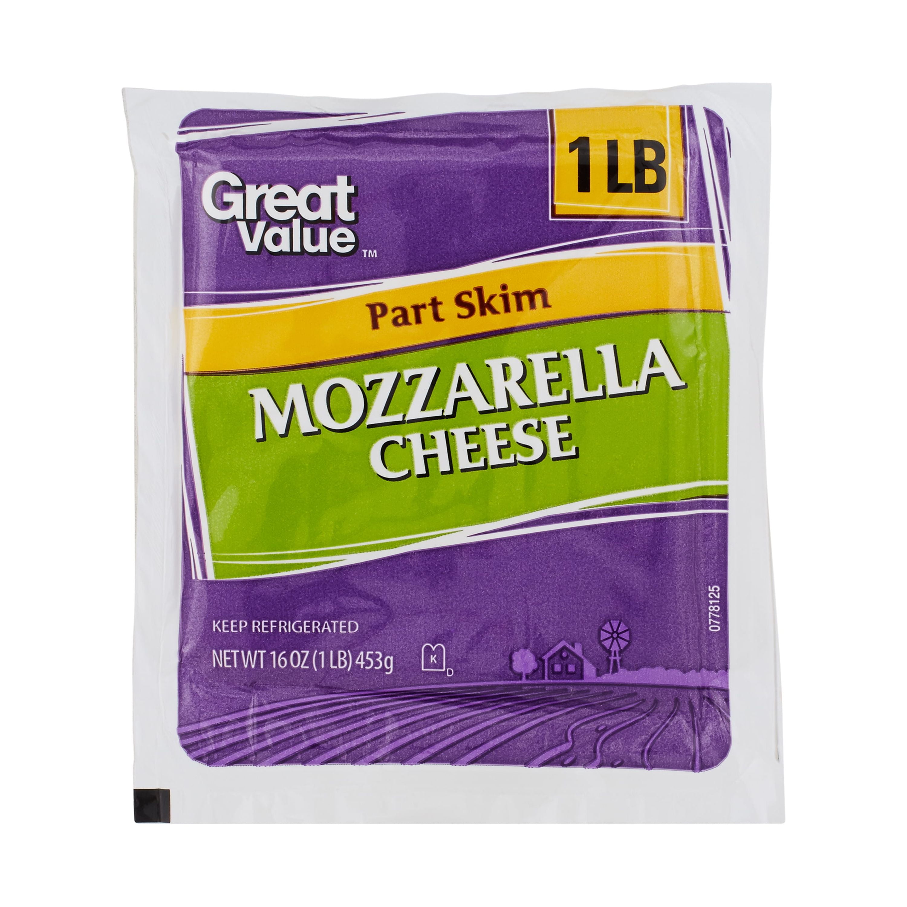 Great Value Part Skim Mozzarella Cheese, 1 lb (Refrigerated)