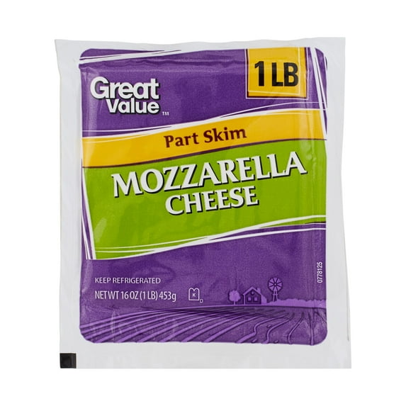 Great Value Part Skim Mozzarella Cheese, 1 lb Vacuum Pack