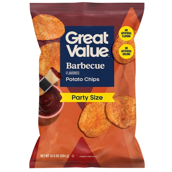 Great Value Party Size Barbecue Potato Chips, 12.5 oz