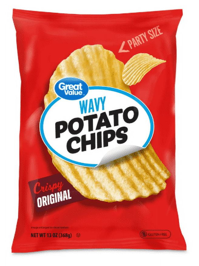 Great Value Party Size Original Wavy Potato Chips, 13 oz