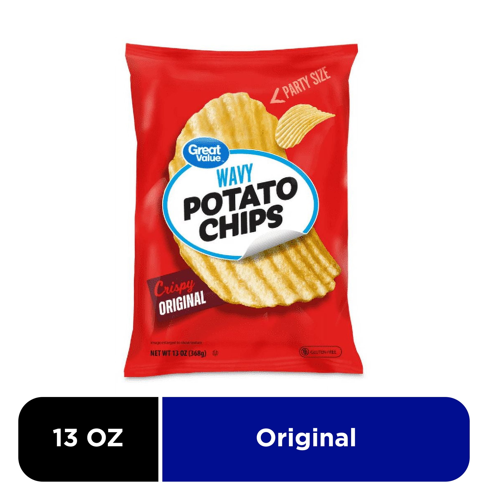 Great Value Original Wavy Potato Chips Party Size, 13 oz