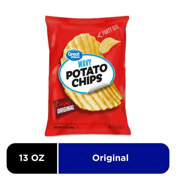 Great Value Original Wavy Potato Chips Party Size, 13 oz
