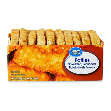 Great Value Seasoned Potato Hash Brown Patties, Shredded, 22.5 oz, 10 Count (Frozen)