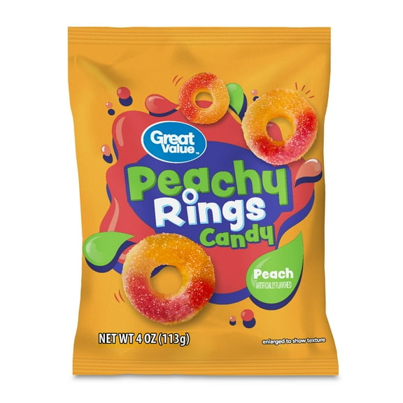 Great Value Peach Rings Chewy Candy, 4 oz
