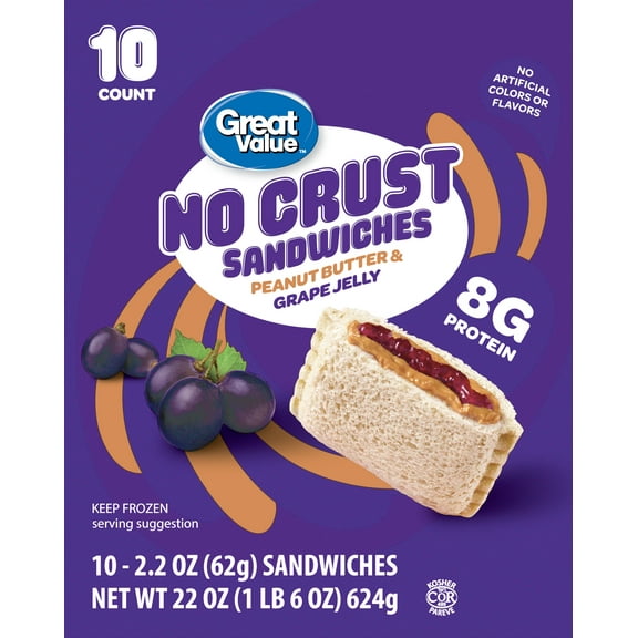 Great Value Peanut Butter & Grape Jelly No Crust Sandwiches, 22 oz, 10 Count